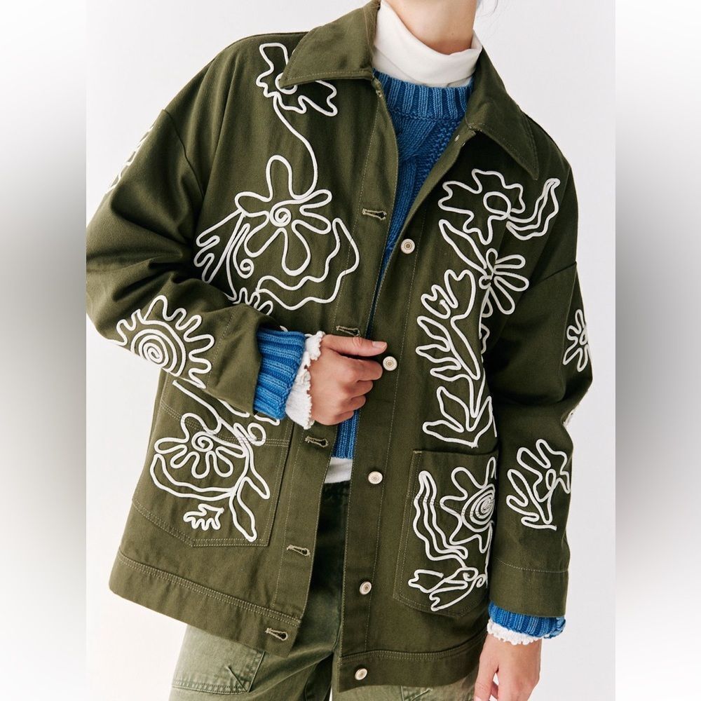 Free People We the Free Avery Soutache Embroidered Jacket Army/Ivory Combo
